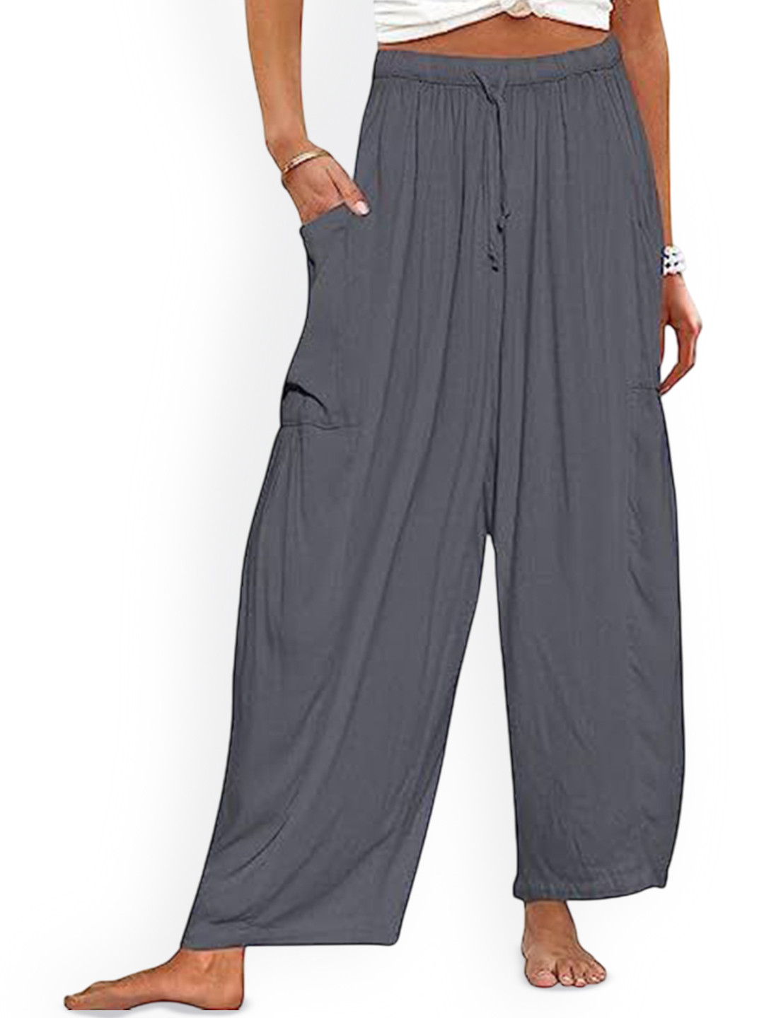Grey Relaxed Fit Wide Leg Casual Trousers