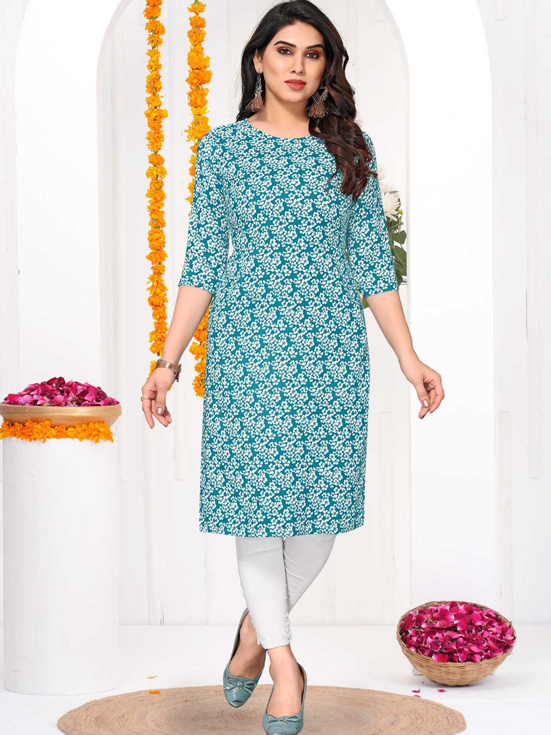 Moda Rapido Floral Printed Round Neck Straight Kurta