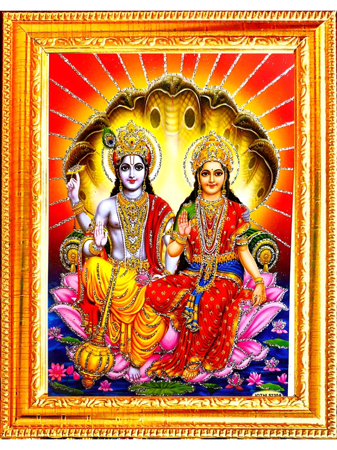 SUNINOW Gold Toned & Red Vishnu Laxmi Religious Painting Wooden Photo Frames