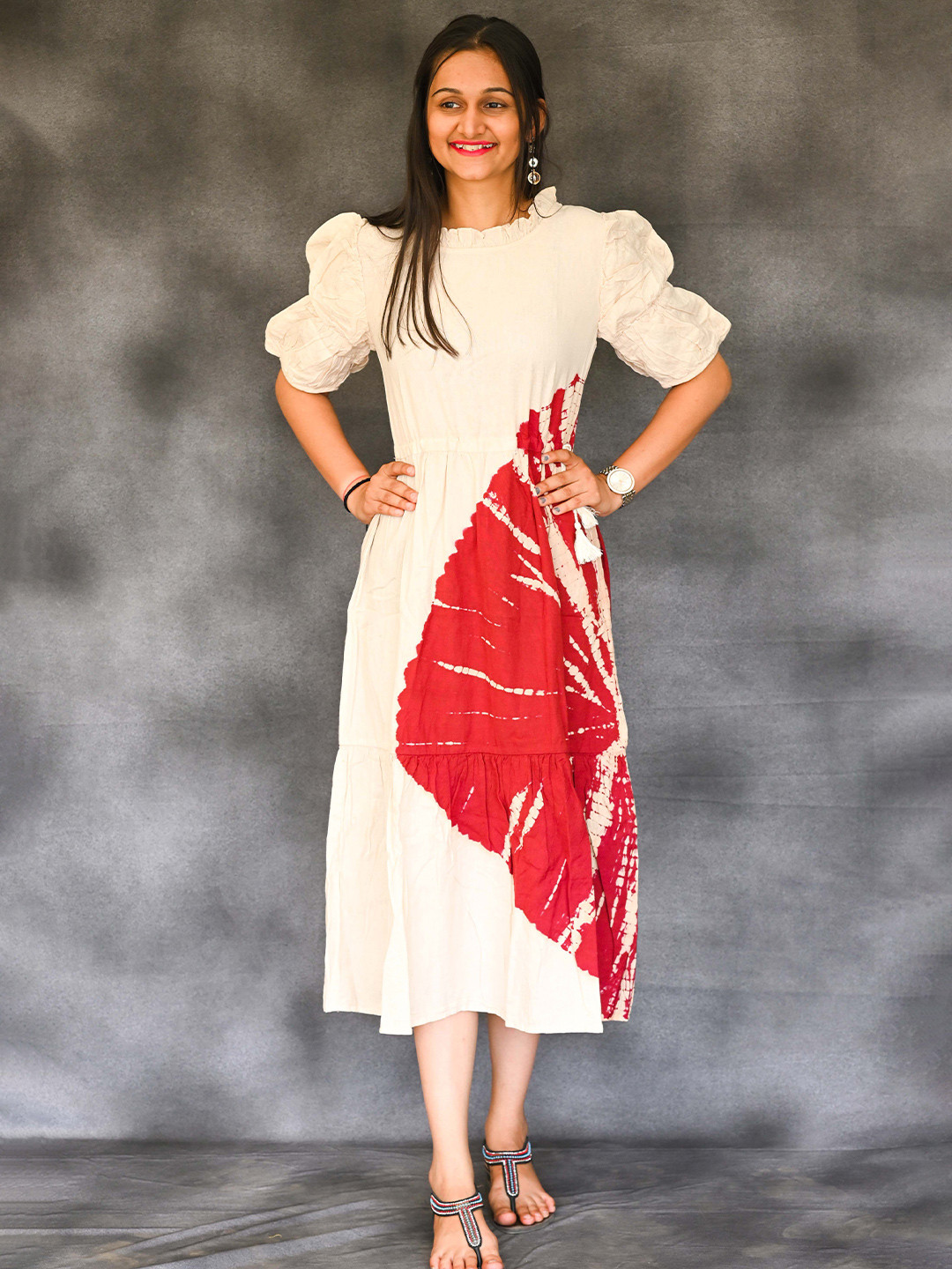 The Allure Attire Colourblocked Cotton Puffed Sleeves A-Line Kurta
