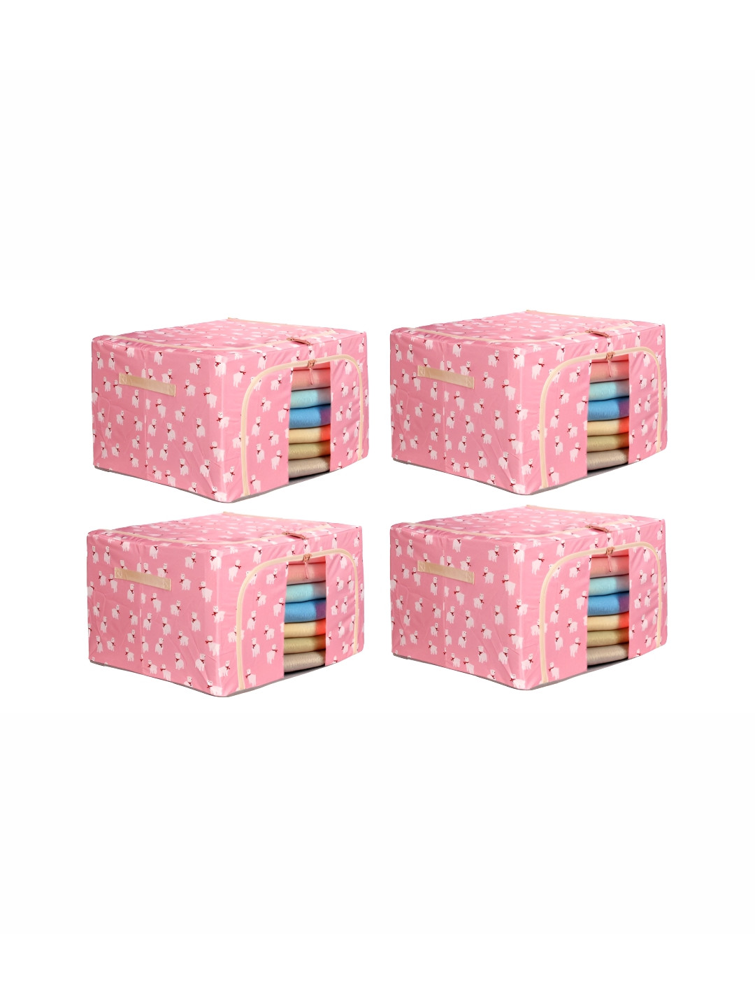 Stylista Pink And White 4 Pieces Printed Wardrobe Canvas Multi-Utility Core Organisers