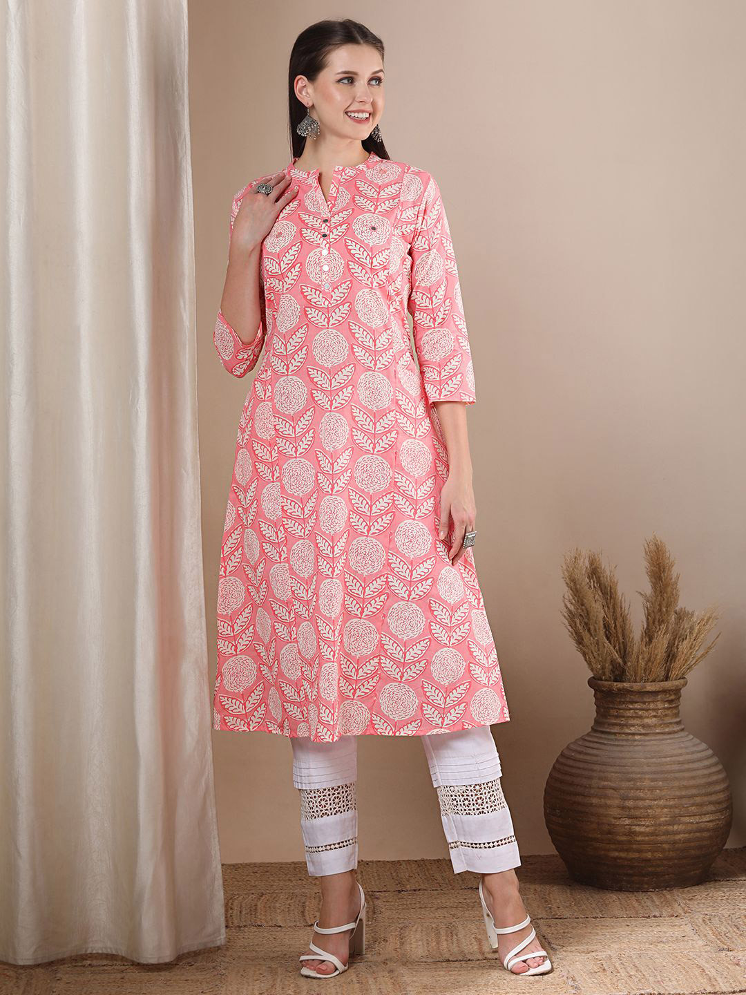 FASHOR Women Floral Printed Screen Print Daily Cotton Straight Kurta