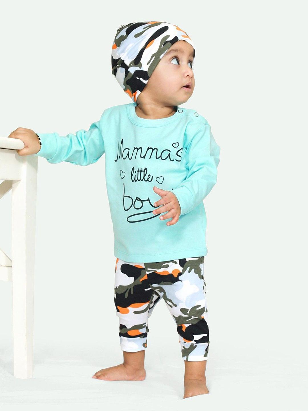 ariel Kids Printed Long Sleeves Round Neck T-Shirt and Pyjamas with Cap