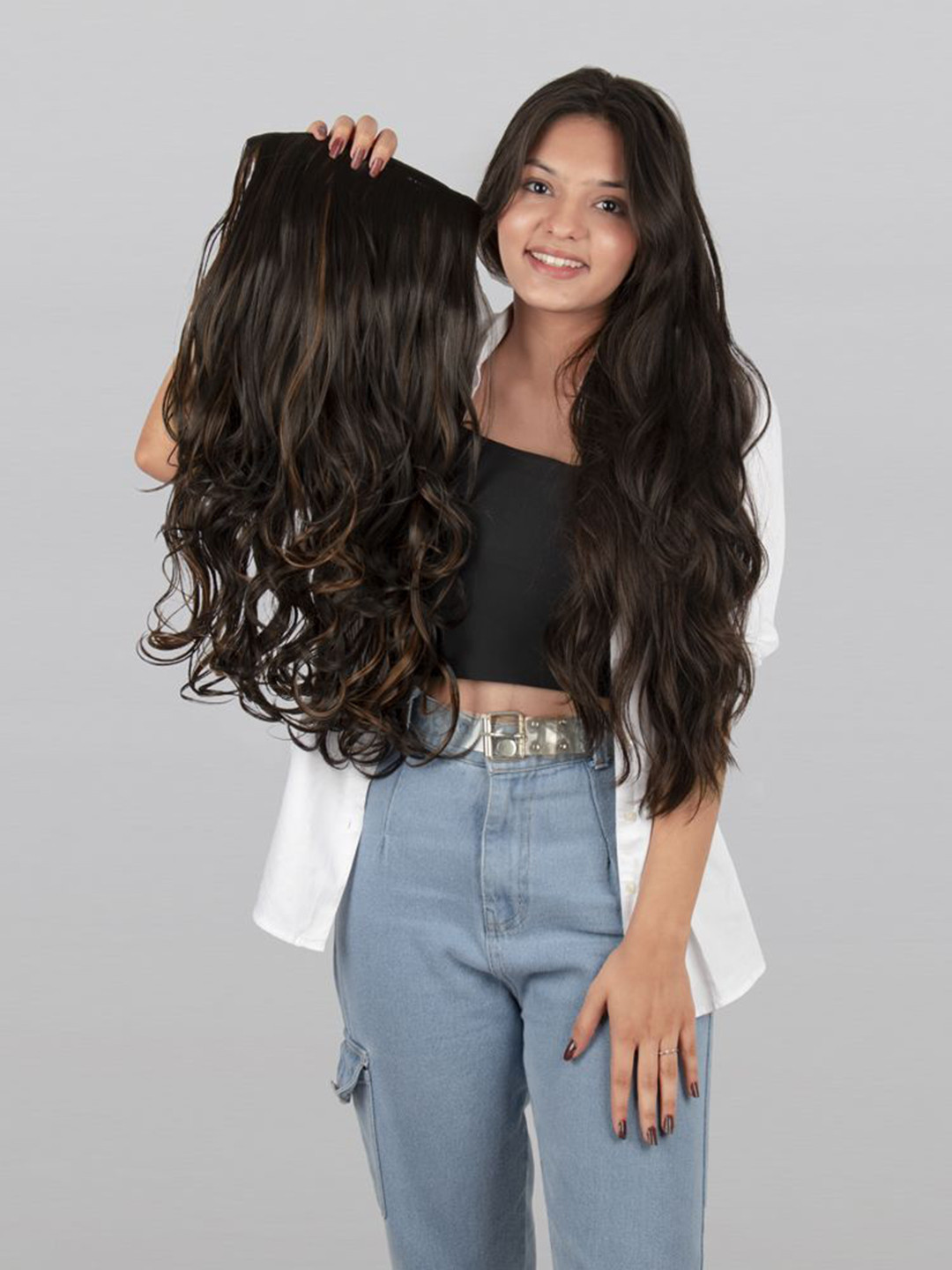 Stasia Street Clip-In Curly Locks Hair Extension - Dark Brown Copper Highlight -24 Inch