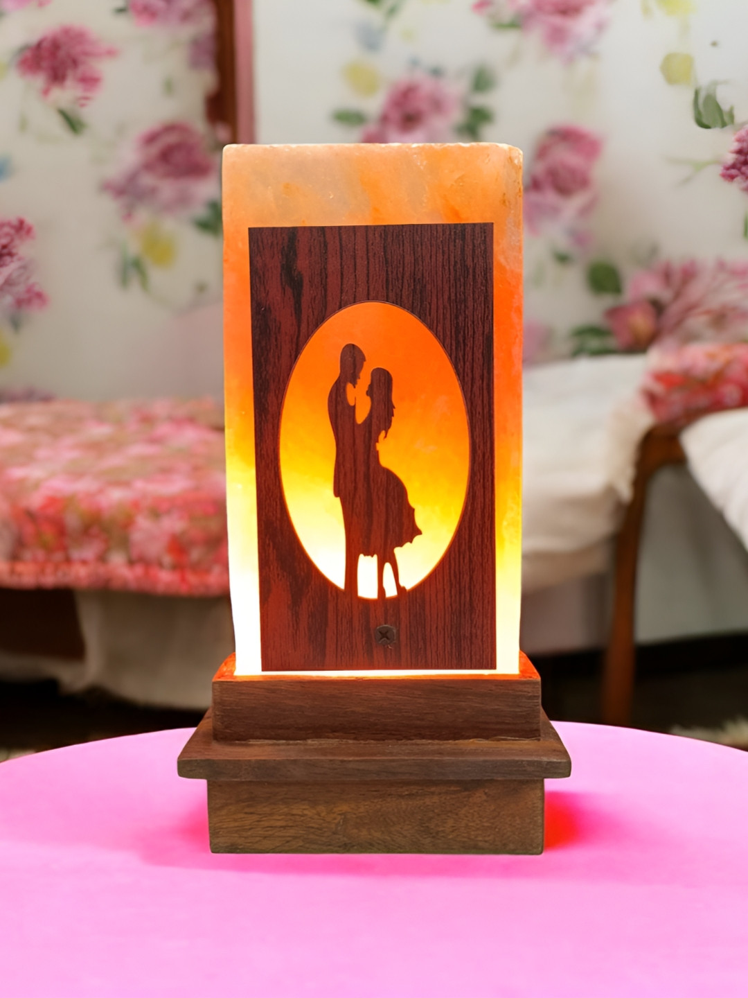 GLOBAL AROMA Basket Rock Salt Brown Wooden Couple Square Table Lamp