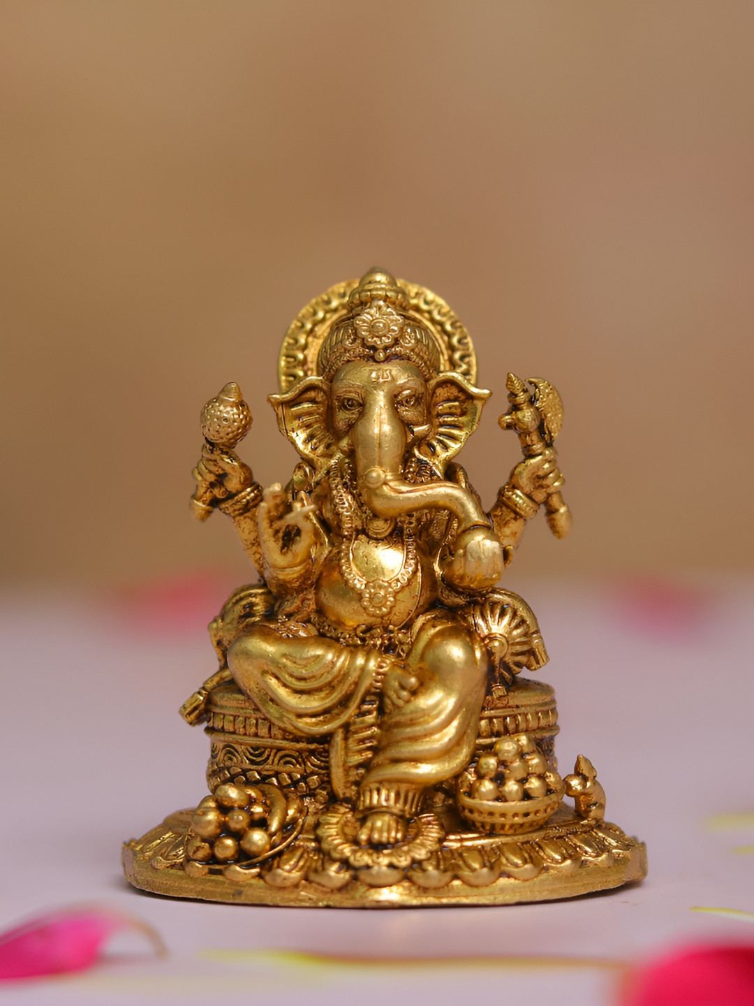 Devsabha Ganesha Gold Brass Metallic Prayer Room Small Showpiece - 2 Inches