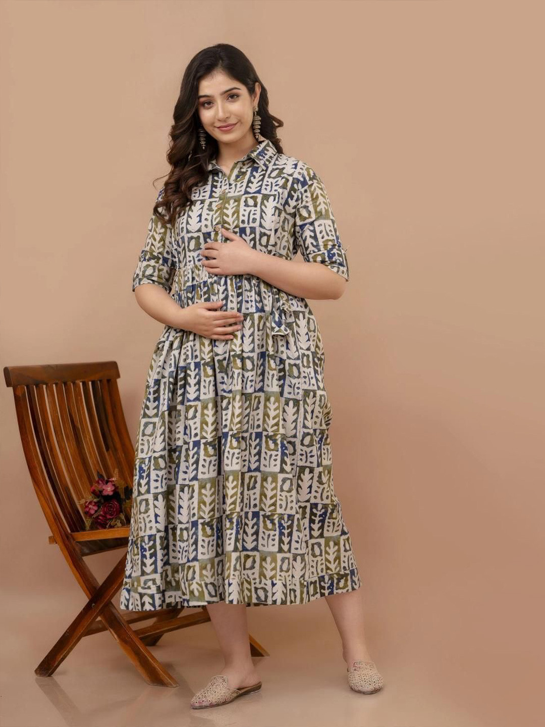Fashion4word Women Abstract Printed Screen Print Maternity Straight Kurta