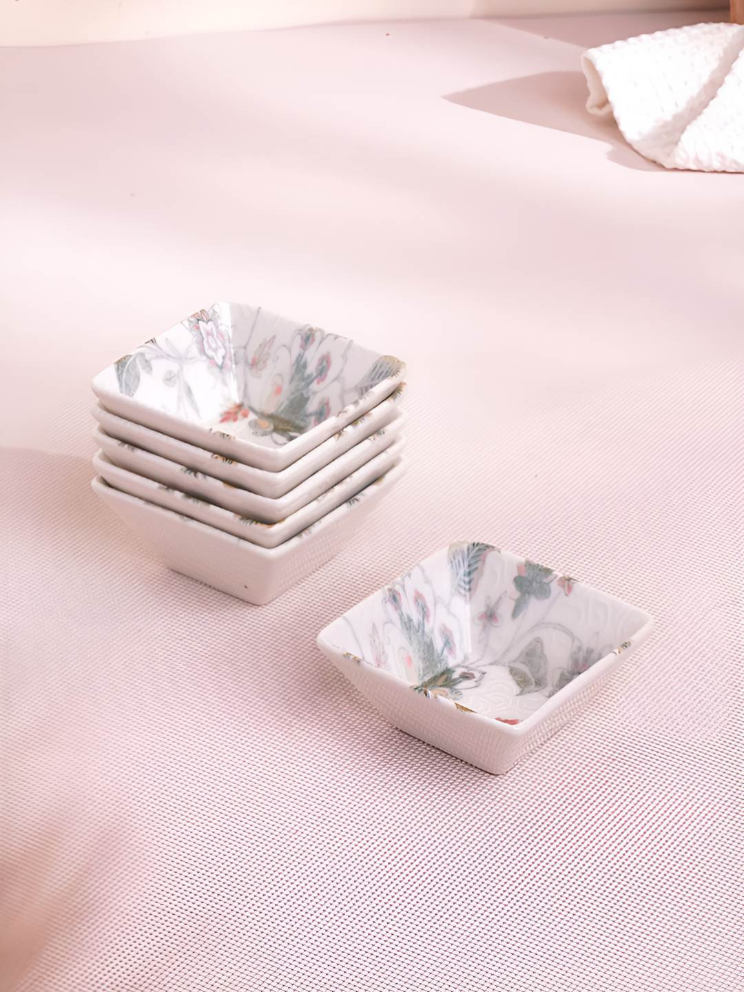 Vola Global LLP Green 6 Pieces Porcelain Dishwasher and Microwave Safe Core Bowl