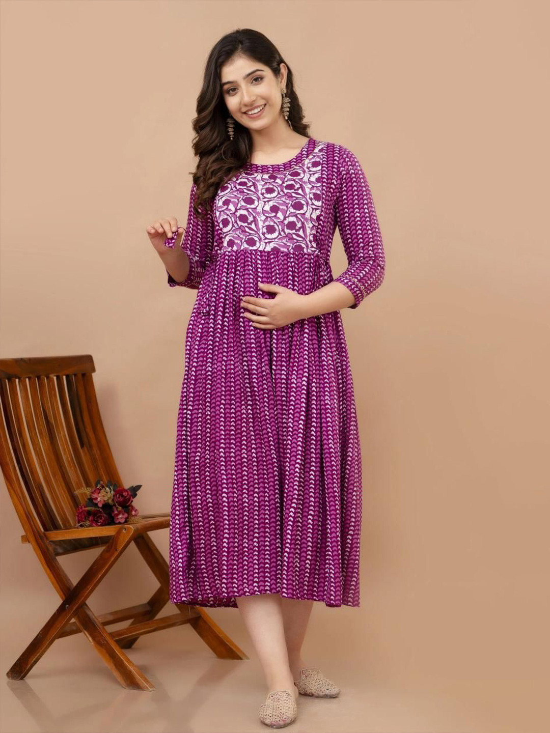Fashion4word Women Abstract Printed Screen Print Maternity Straight Kurta
