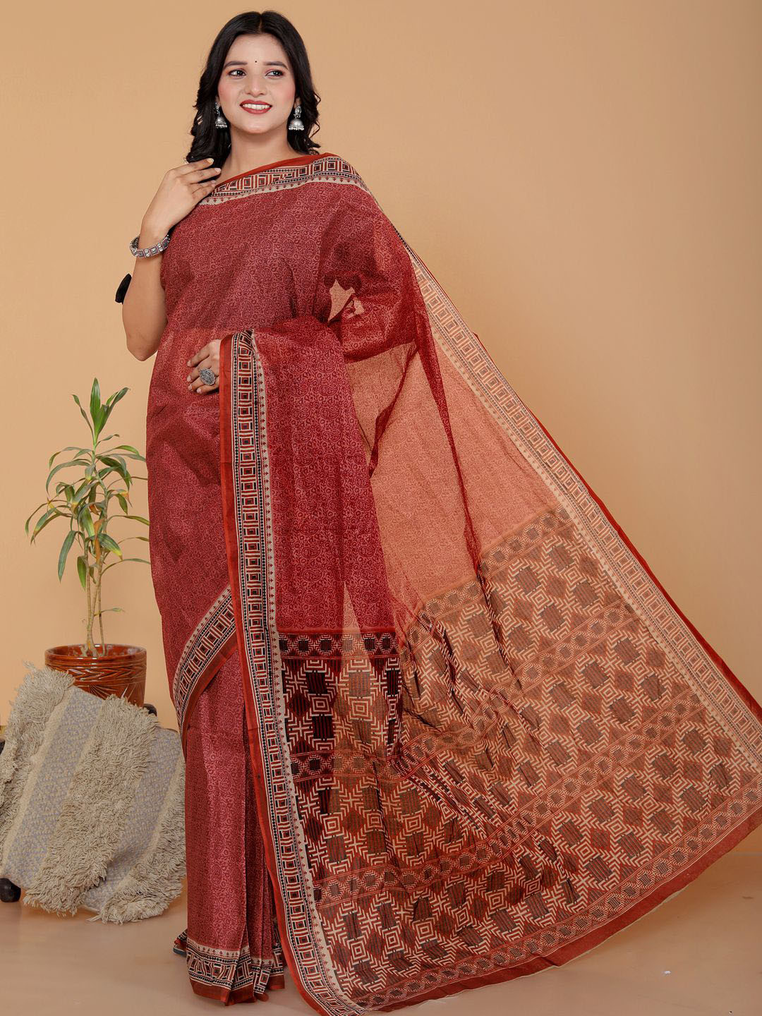 Jevi Women 1Prints Ethnic Motifs Pure Cotton Block Print Saree