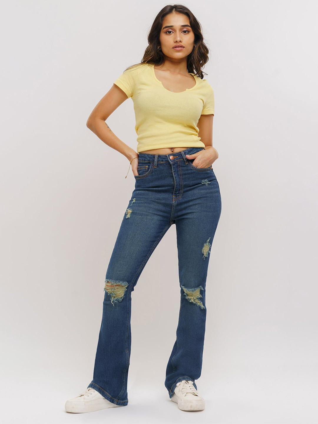 FREAKINS Women Vintage Blue Stretch Bootcut Jeans