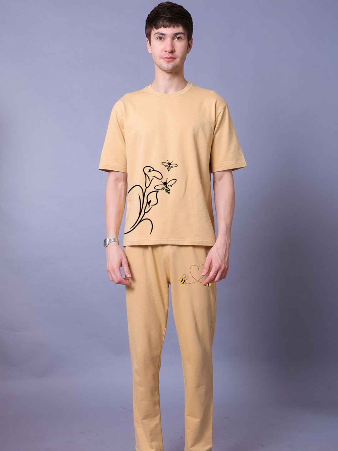 Lazy Lush Printed Round Neck T-Shirt With Trousers Co-Ords