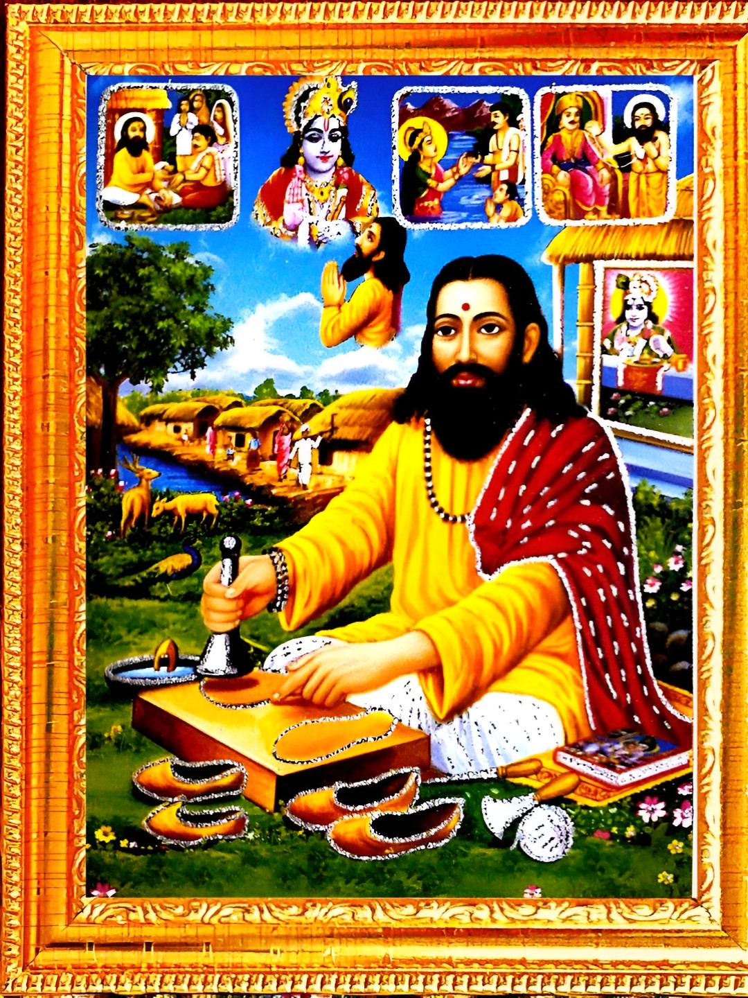 SUNINOW Gold Toned & Red Textured Sant ravidas Wooden Photo Frames