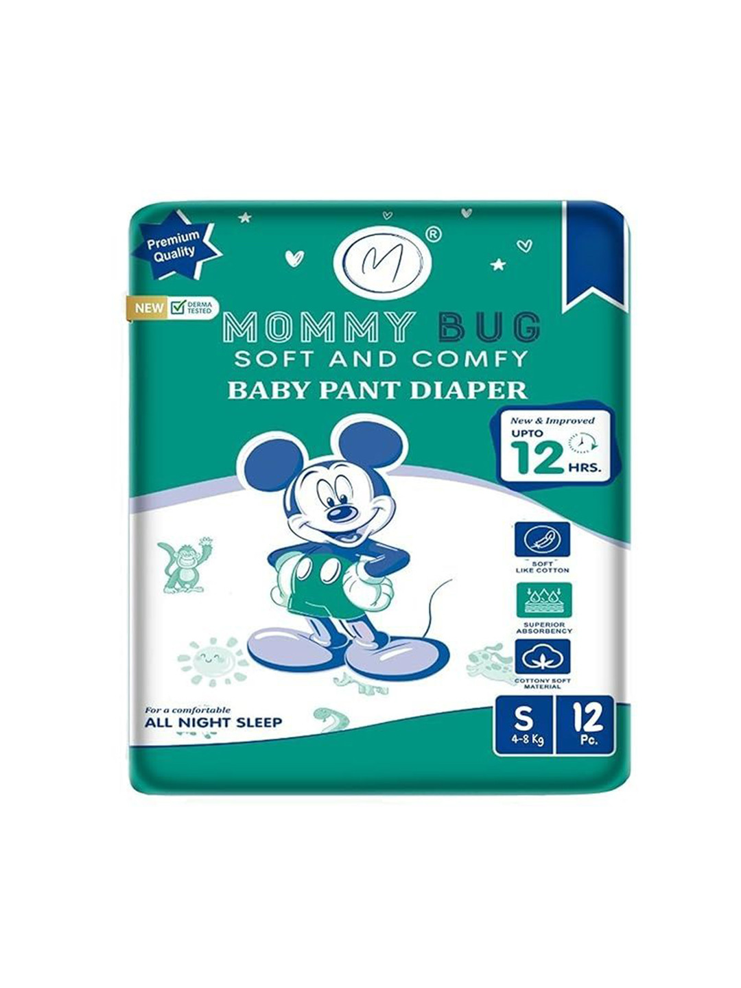 MOMMY BUG Soft & Comfy Baby Pant Diaper - S - 12 Pieces