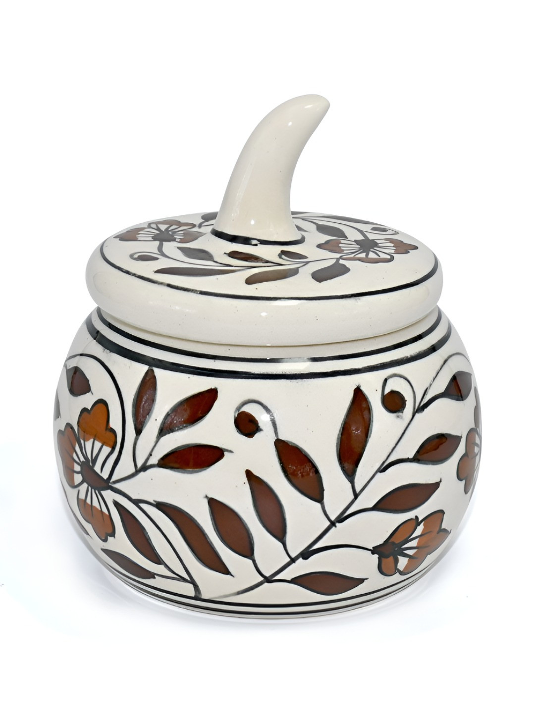 Amoorcart Coffee Brown Leaf Ceramic Air Tight Clip-On Canister-350ml