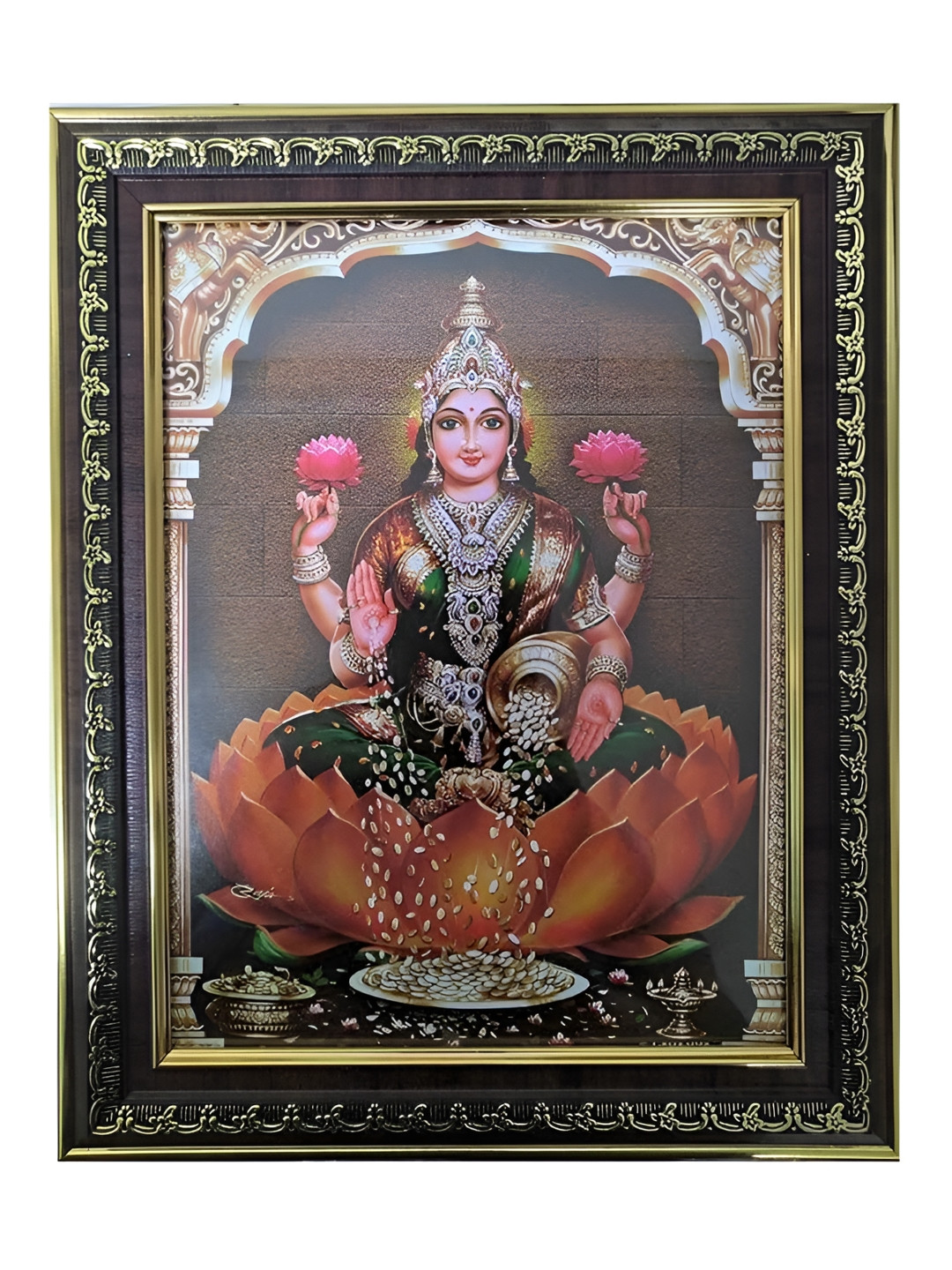 PujaNPujari Pink & Brown Lord Lakshmi Religious Printed Canvas Wall Art