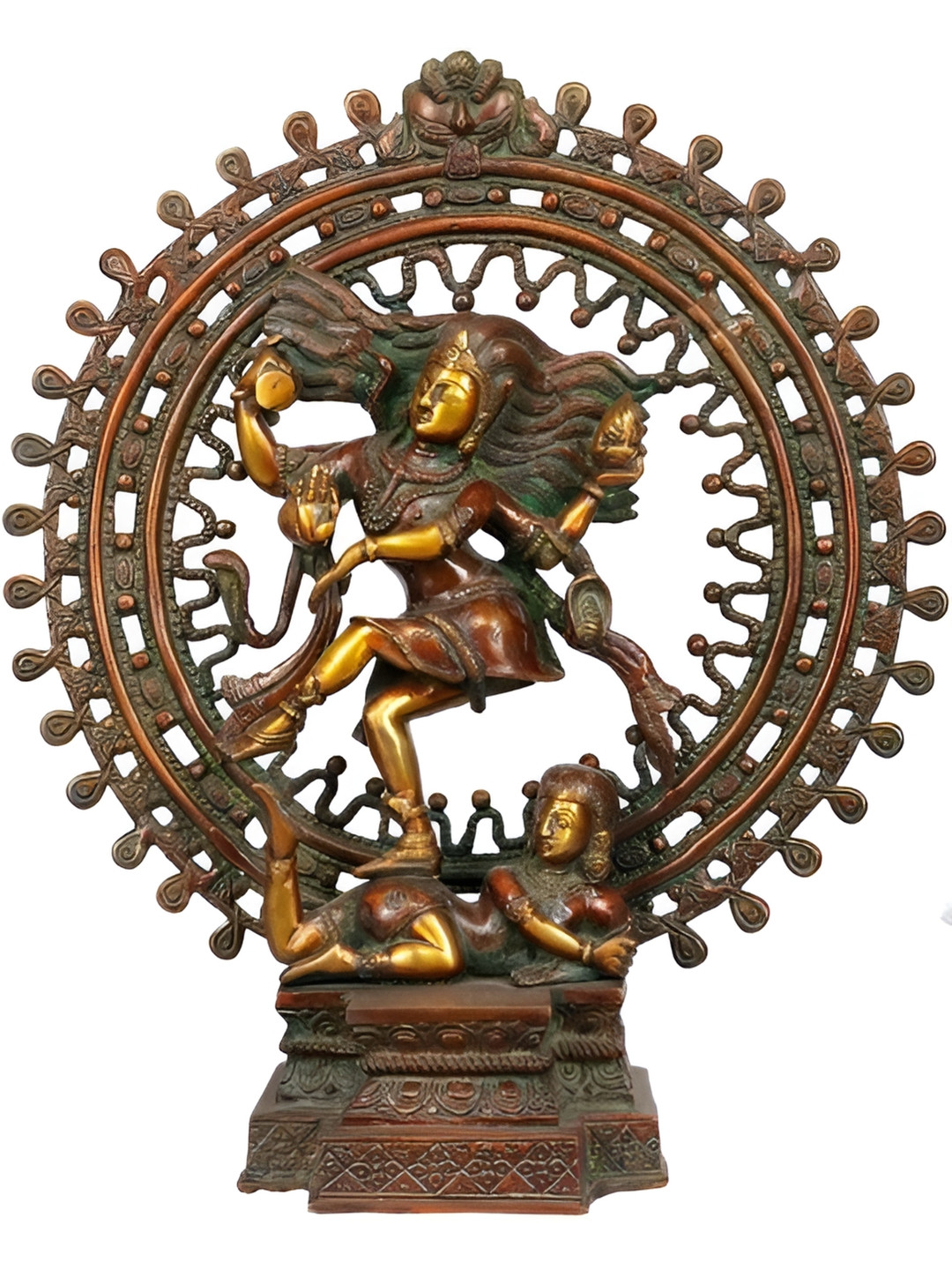 Exotic India Shiva As Nataraja Brown Brass Metallic Prayer Room Hand Made Large Showpiece - 17 Inches