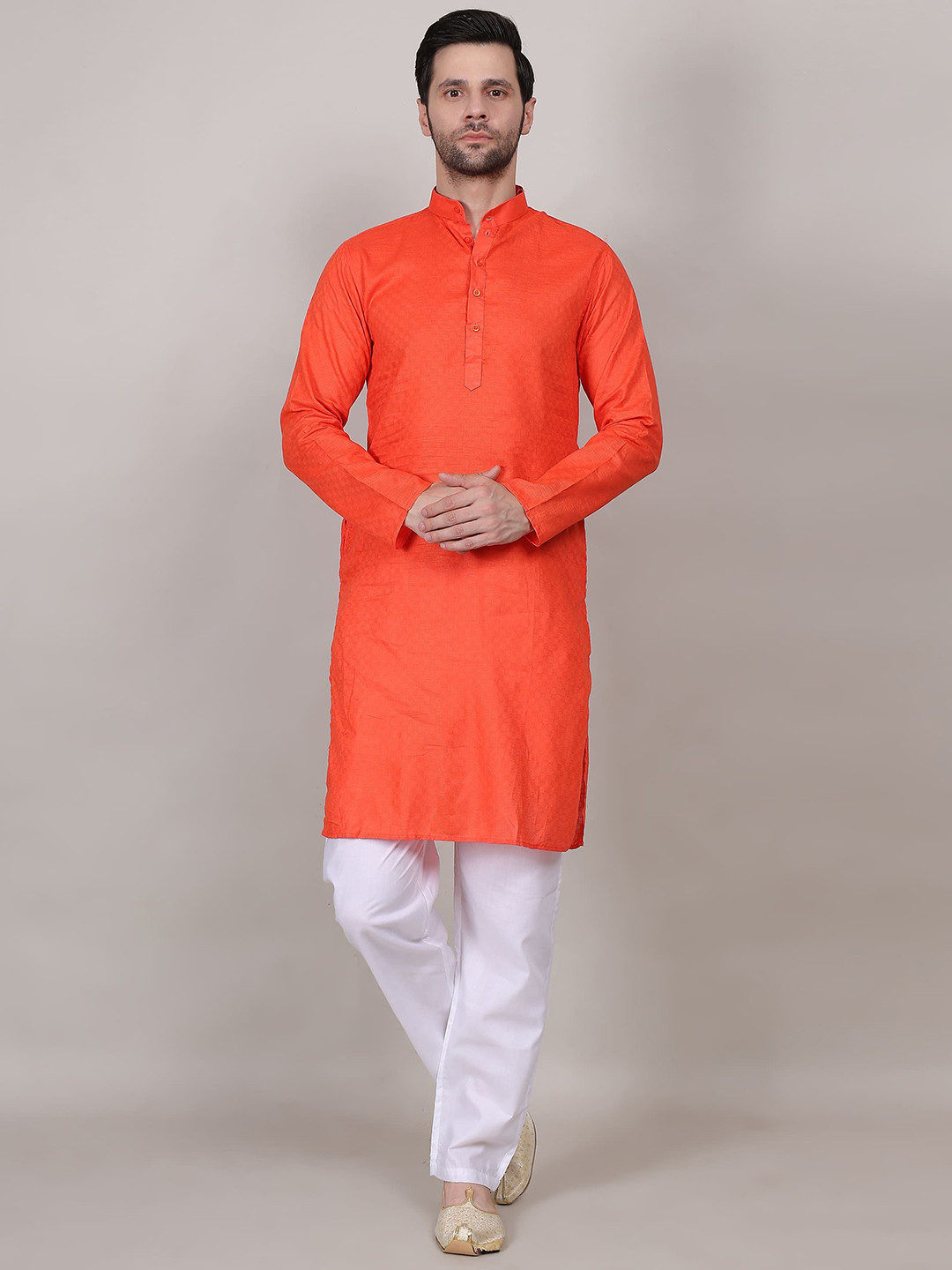 4u Fashion Woven Design Mandarin Collar Straight Kurta