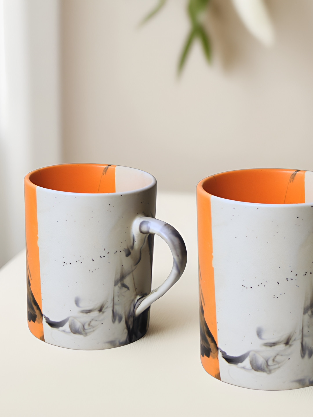 Ekaura Opalware Regalia Orange Abstract Ceramic Microwave Safe 2 Piece Mugs-300ml