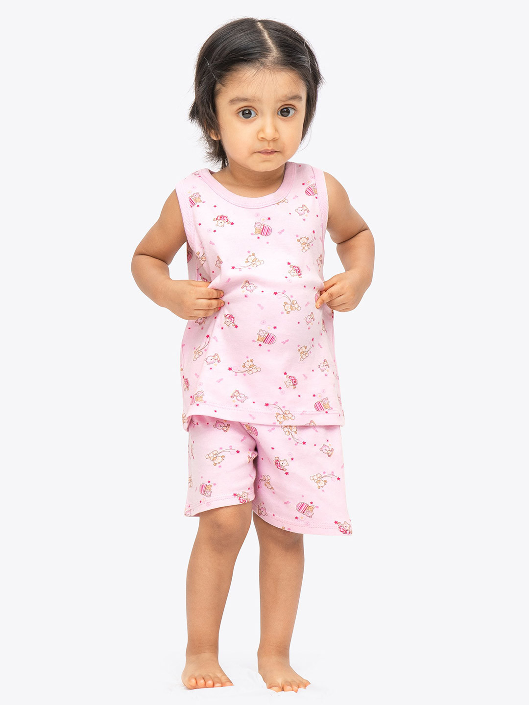 ariel Kids Printed Pure Cotton Sleeveless Round Neck T-Shirt with Shorts