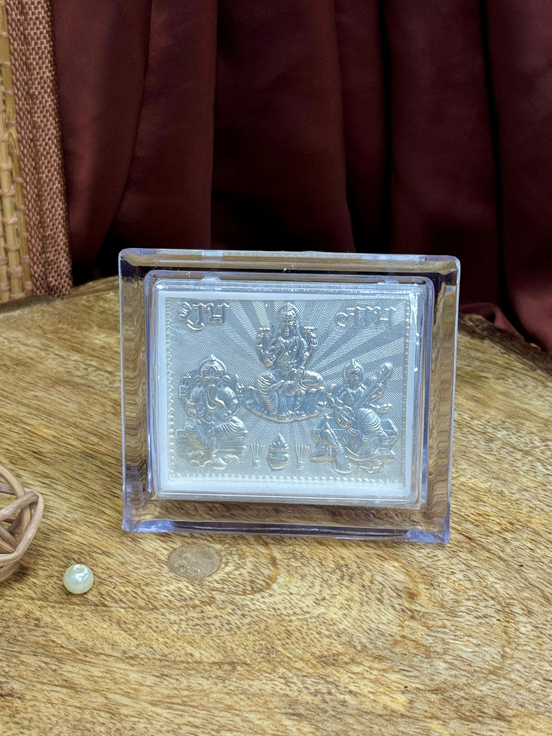 ABDESIGNS Silver Toned & Transparent Lord Laxmi Saraswati Ganesh Table Photo Frame