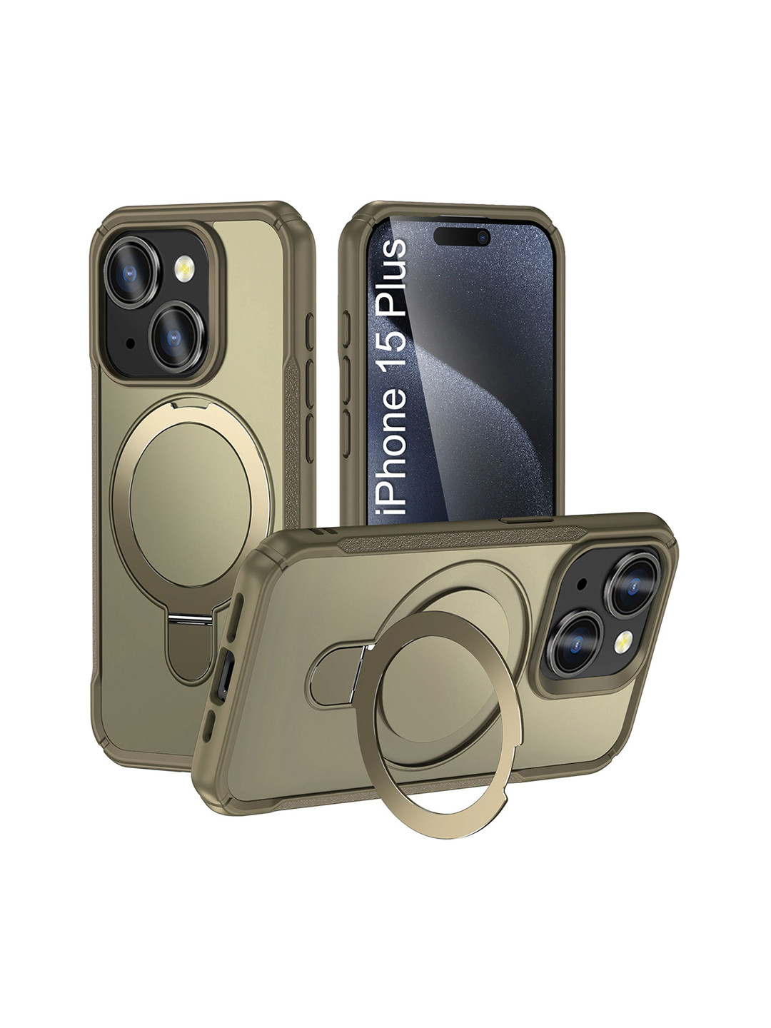 Luxury Kase Solid iPhone 15 Plus 360 Rotating Kickstand Mag-Safe Rugged Back Case