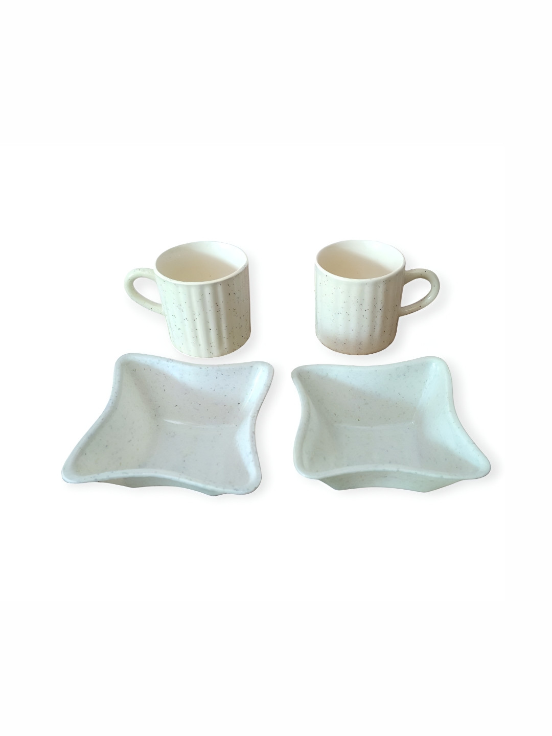 ARPANA BRIGHT Cream Textured Ceramic Microwave Safe 2 Piece Cup with 2 Snack Bowl-150ml
