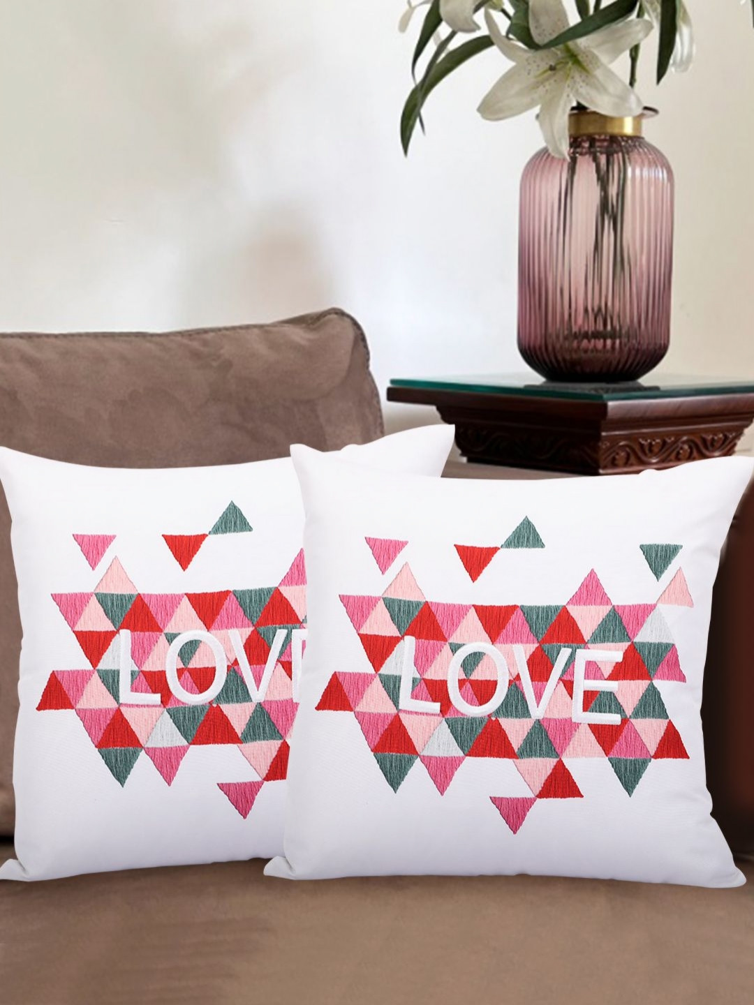 Myntra Elegant Homes Love Embroidered Polyester 2 Pcs Cushion Covers - 16 x 16 In