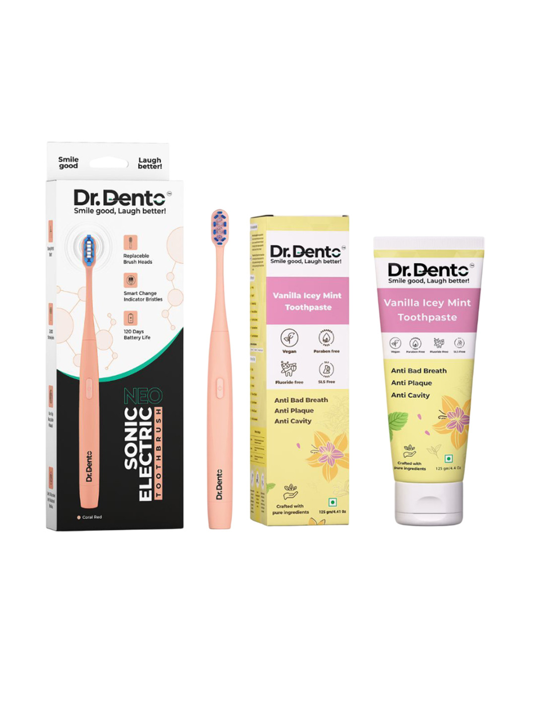 Dr.Dento Set Of 2 Neo Sonic Electric Toothbrush & Vanilla Icey Mint Toothpaste - 125 g