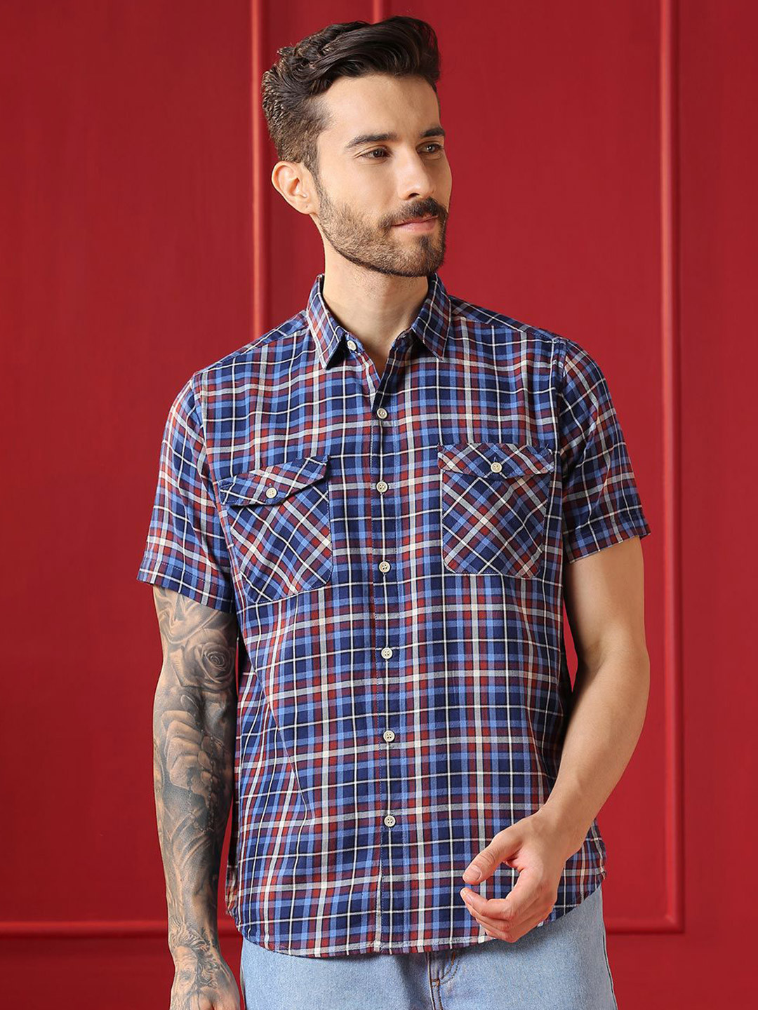 VALEN CLUB Men Checked Casual Shirt