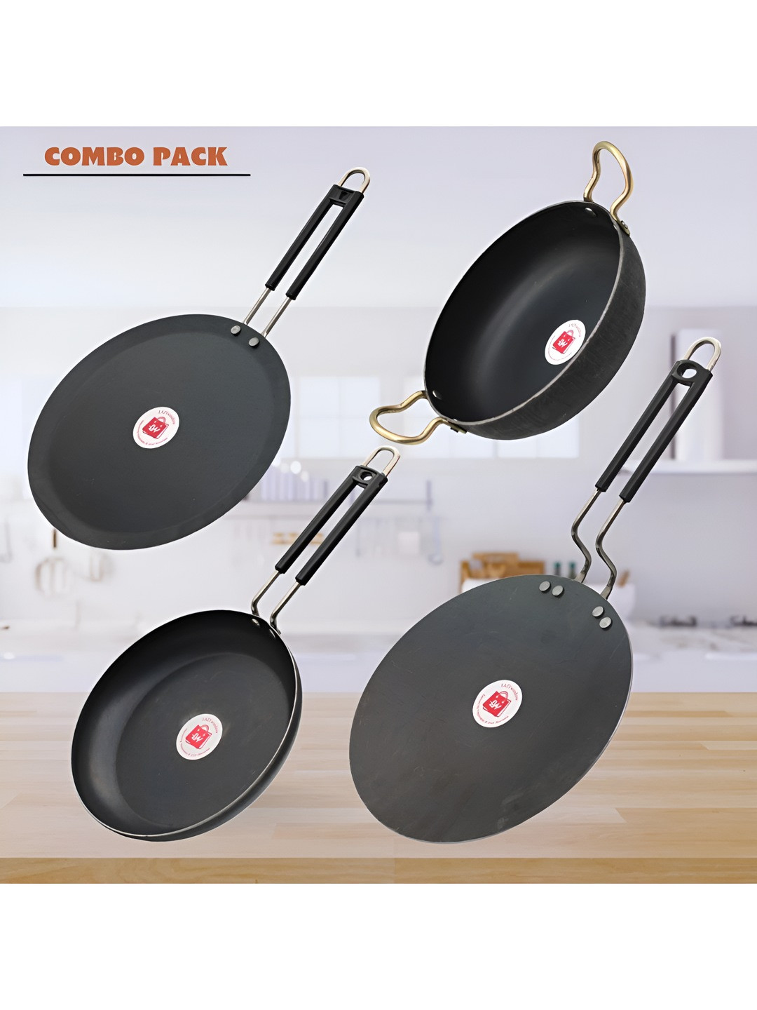 LAZYwindow Black 4 Piece Induction BaseIron Cookware Set