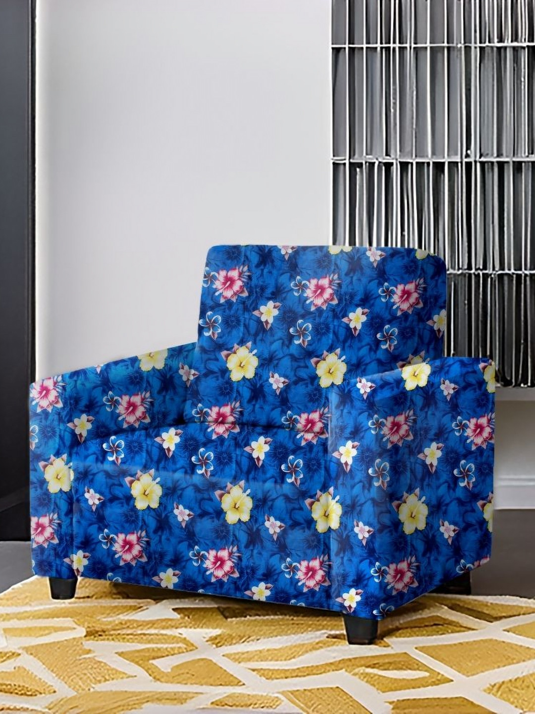 Stylista Blue Stretchable Protector Sofa Cover With Arms