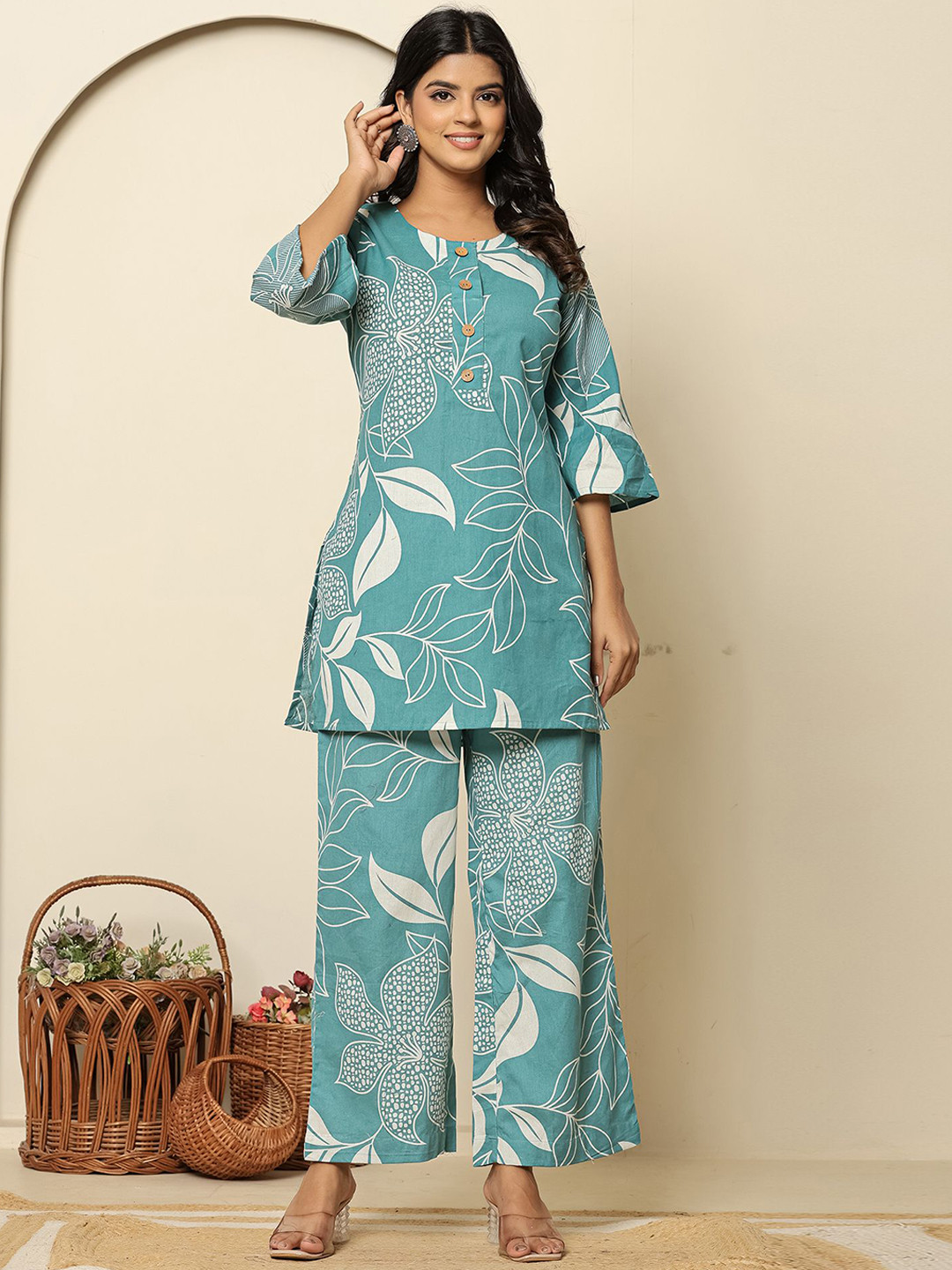 CHETI Floral Printed Tunic With Trousers Co-Ords