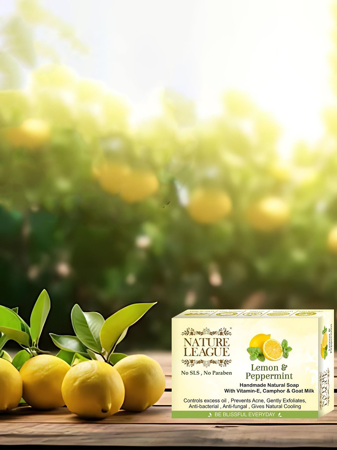 NATURE LEAGUE Set Of 12 Lemon & Peppermint Skin Nourishing Cooling Soap - 100 g Each