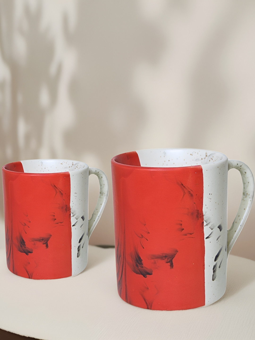 Ekaura Red Marble Ceramic Microwave Safe 2 Piece Mugs-300ml