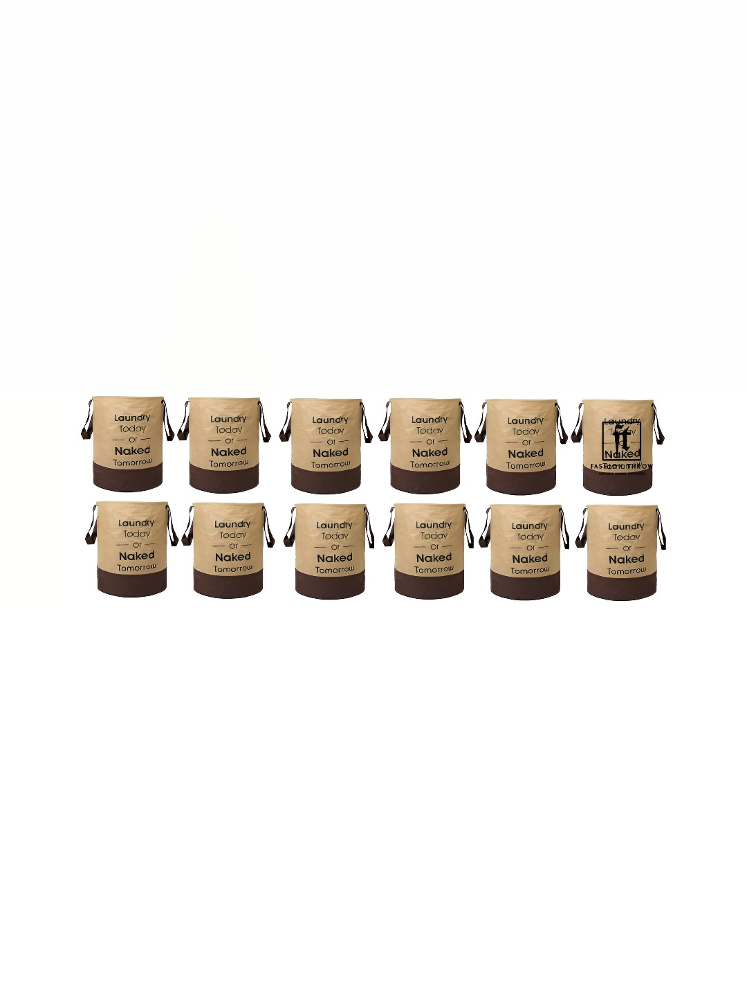 Fashion Throw 12 Pcs Brown & Beige Printed Foldable Laundry Bags