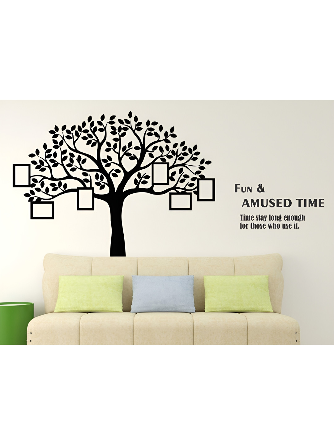 LANSTICK Black Tree With Frame & Quotes Self Adhesive Wall Sticker