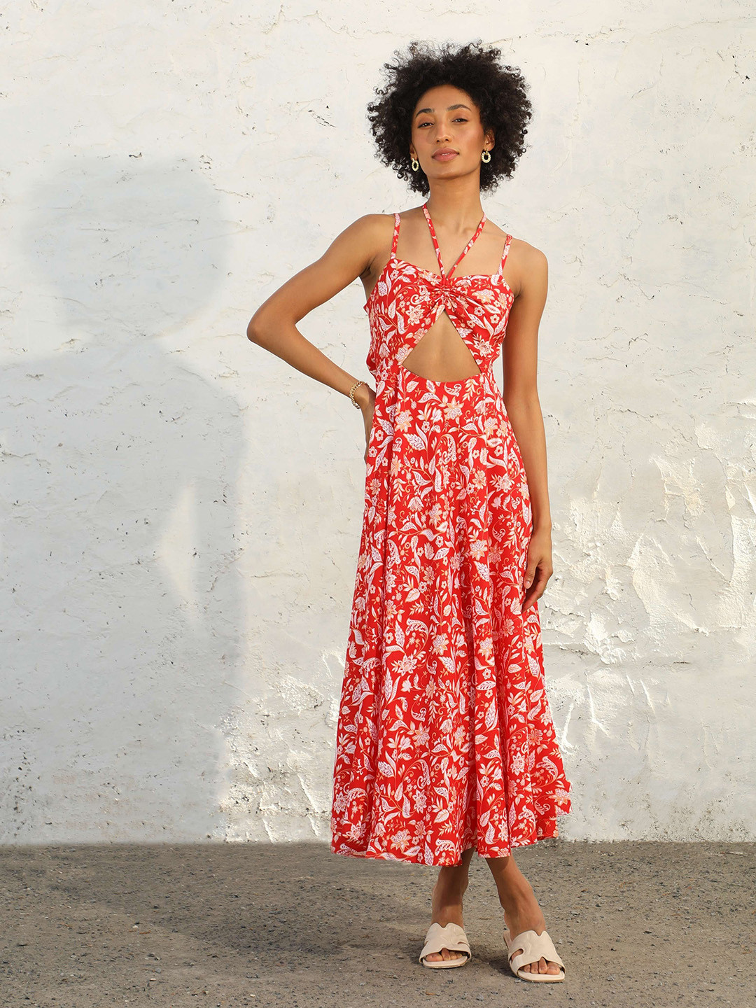 Sunscape Women Floral Printed Cut-Outs Fit and Flare Maxi Dresses