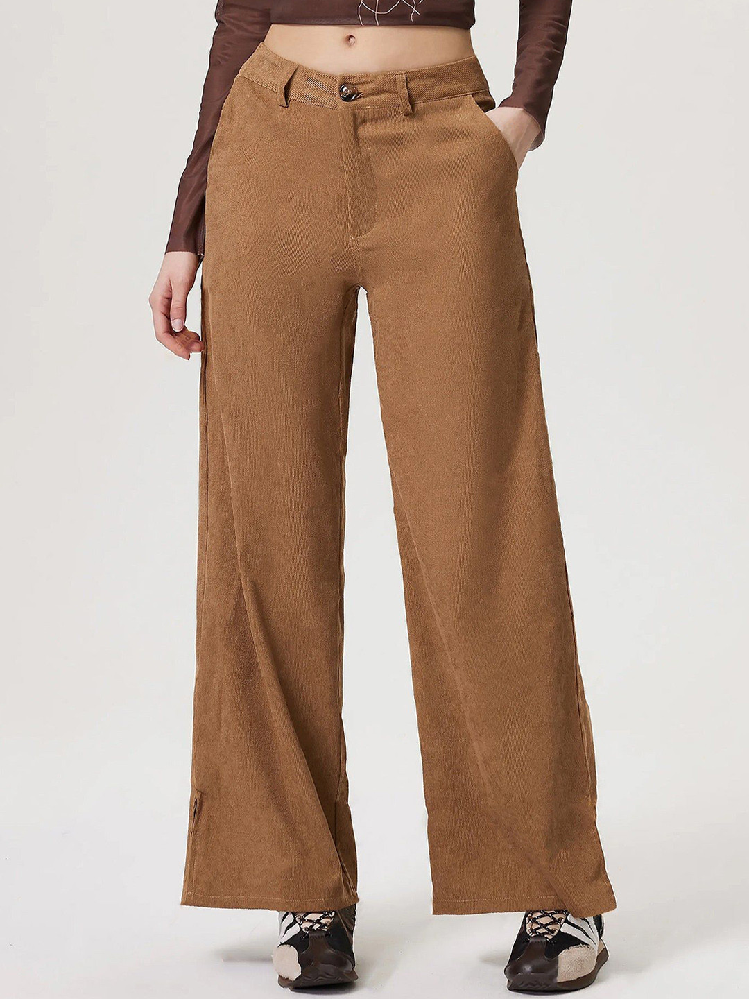 Outzidr Women Wide Leg Side Slit Trousers