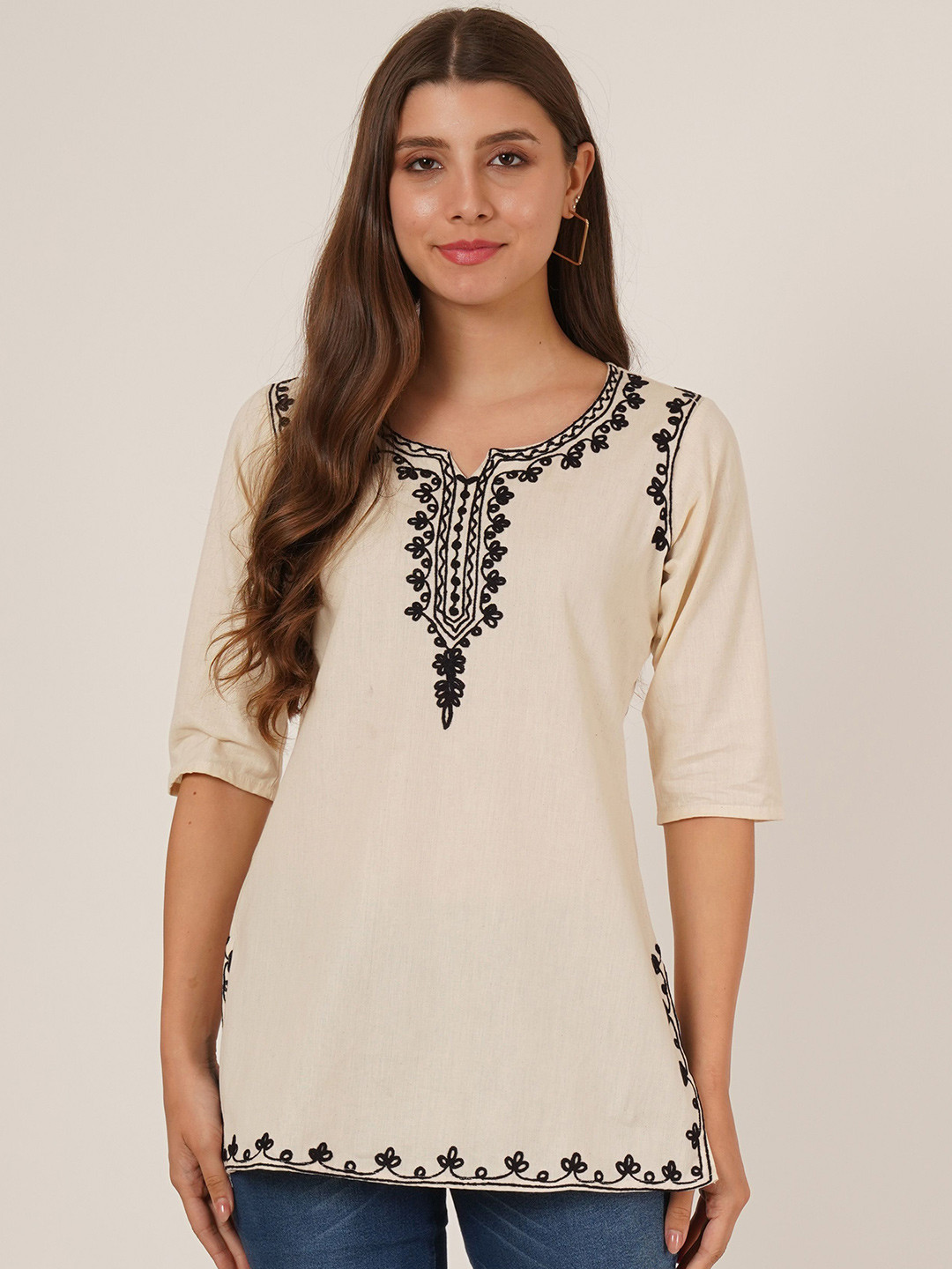 Brownverse Women Embellished Embroidered Regular Tops