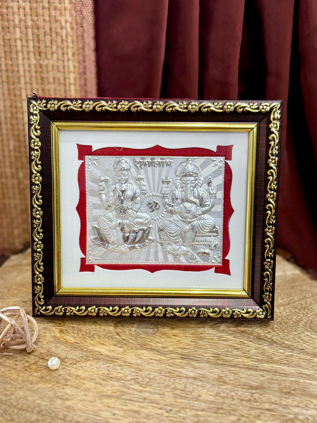 ABDESIGNS White & Silver Toned Lord Laxmi Ganpati Table Photo Frame