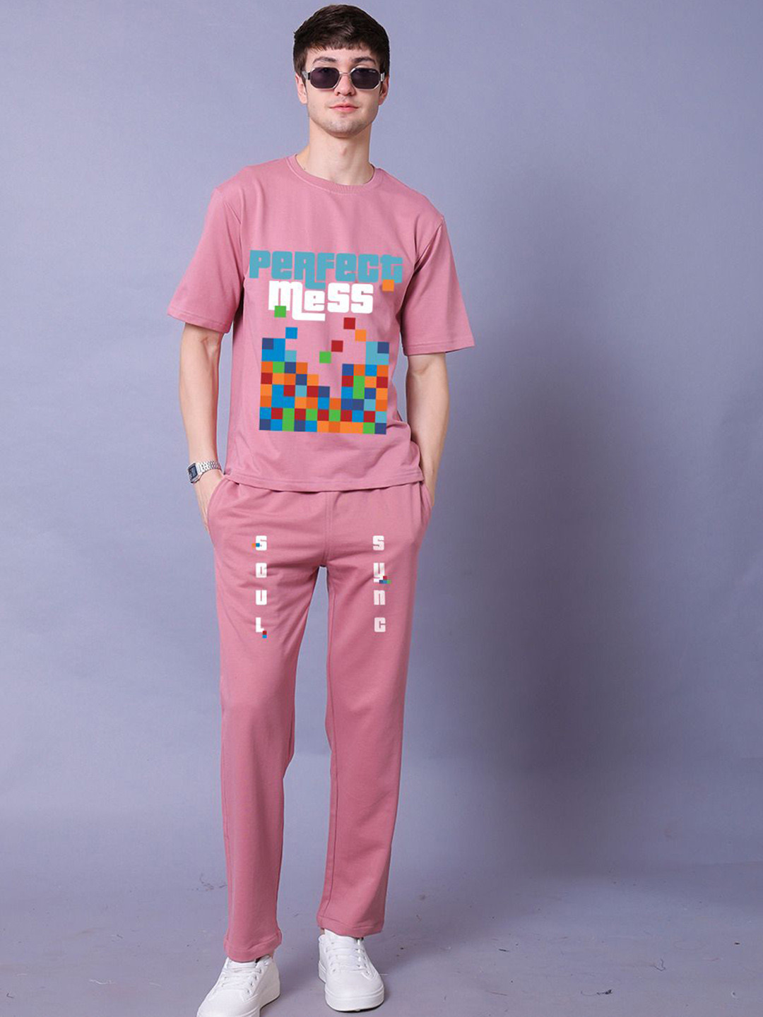 Lazy Lush Printed Round Neck T-Shirt & Trousers Co-Ords