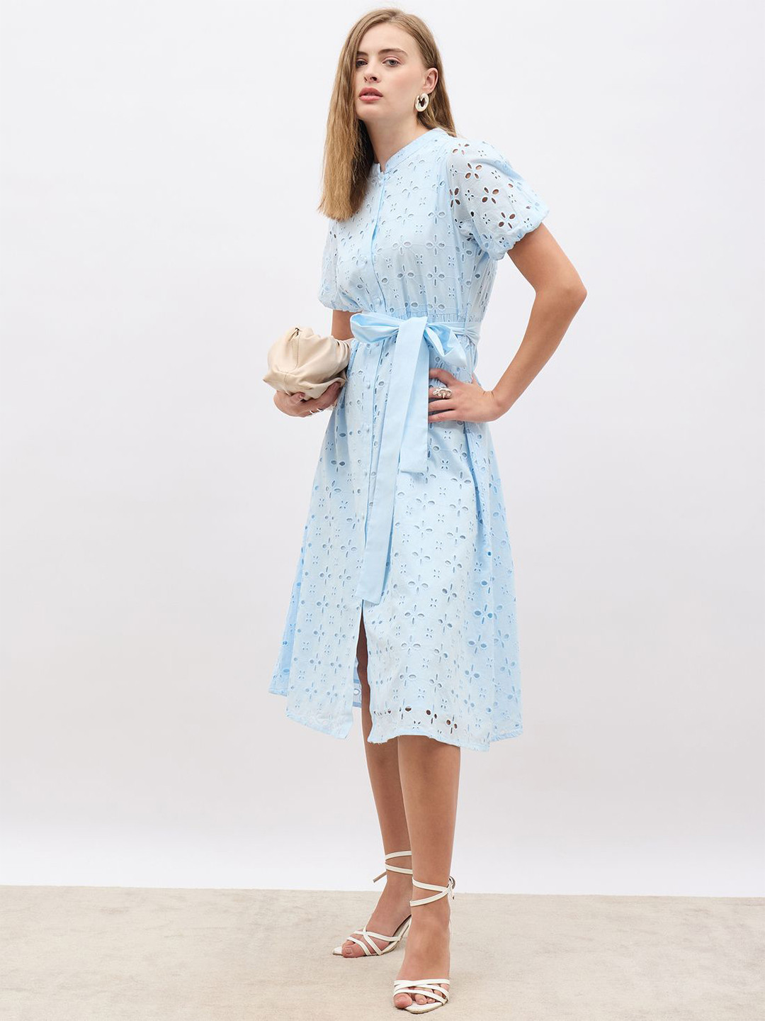 Styli Women Short Sleeve Shirt Style Schiffili Midi Dress