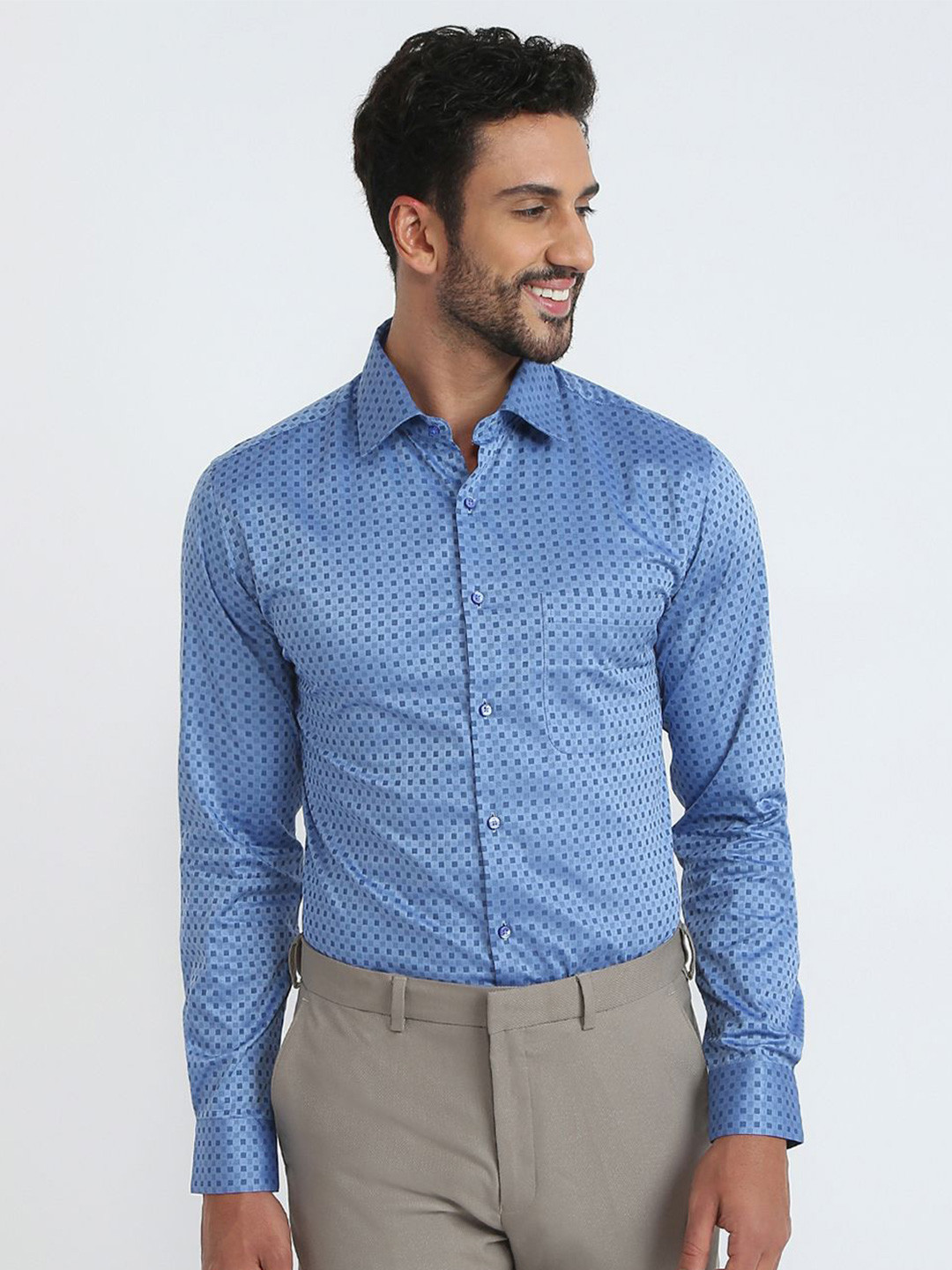 Raymond Structure Pattern Pure Cotton Slim-Fit Semicutaway Formal Shirt