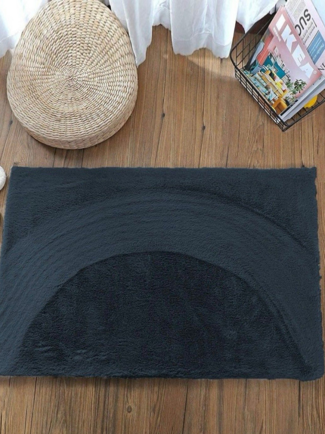 RADECOR Black Super Soft Fluffy Anti-Skid Bath Mat