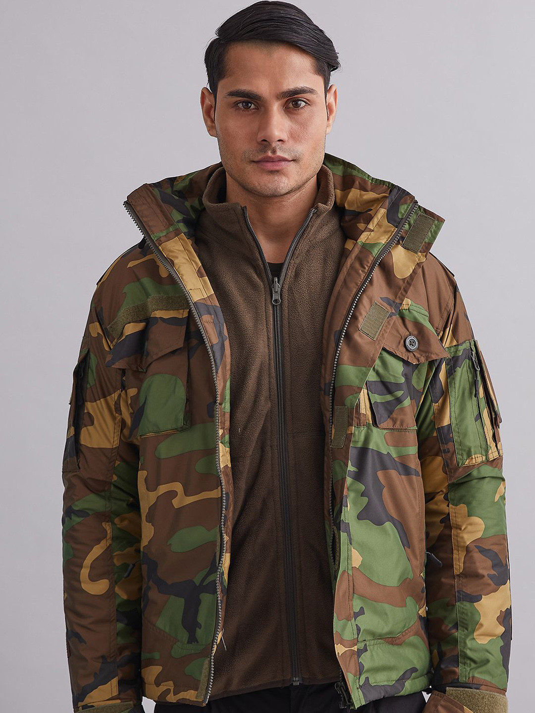 MOUNTMILLER Men's Camouflage Woodland 3 Layer Emerger Hooded Tactical Jacket