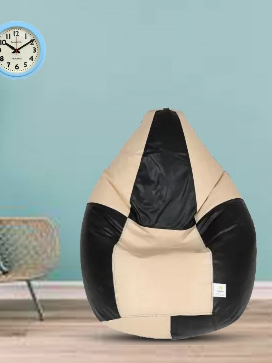 Coaster Shine Black & Cream-Colored Color-Blocked Tear Drop Bean Bag Cover