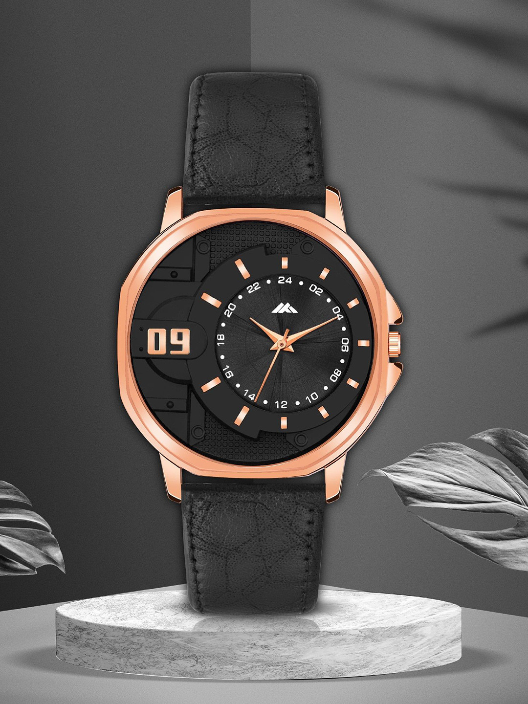 DOUBLERUN Men Skeleton Dial & Leather Straps Analogue Multi Function Watch H05NMT-39