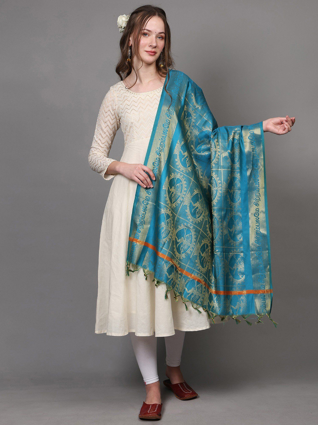 Exotic India Brocaded Nataraja Dancing Lord Shiva Prayer Shawl from Tamil Nadu