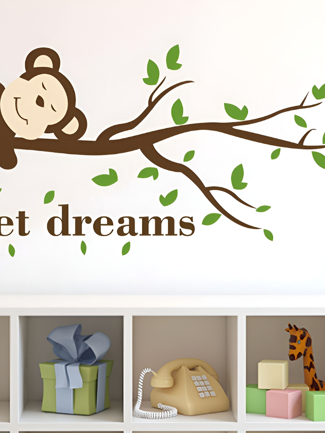 LANSTICK Brown & Green Cute Monkey Baby Room Self Adhesive Wall Sticker